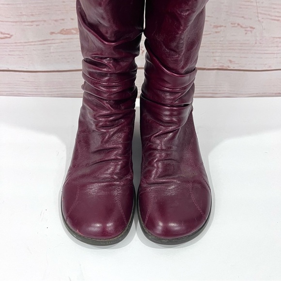Miz Mooz Burgundy Red Leather Slouchy Bonnie Tall Wedge Boots - Picture 4 of 12